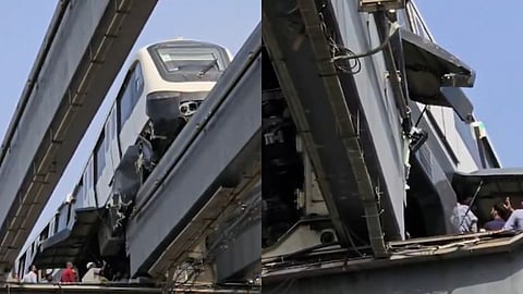 Mumbai Monorail Derail News: वडाला में ट्रायल रन के दौरान एक मोनोरेल ट्रेन पटरी से उतर गई और पास के एक ढाँचे से टकरा गई और क्षतिग्रस्त हो गई।