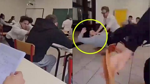 A video of a teacher suddenly losing his temper on misbehaving students in class is going viral on social media.