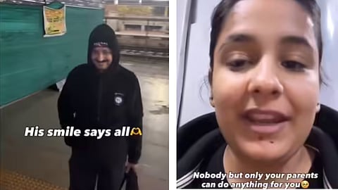 A father meeting his daughter during a two-minute train halt has touched millions online.