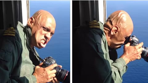 A viral video of former Navy Captain Navtej Singh taking photos at dangerous heights and in strong winds is inspiring people on social media.