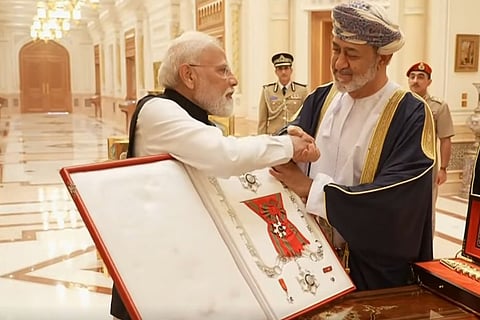 PM Modi was awarded Oman's highest honor, receiving his 29th global award in 2025.