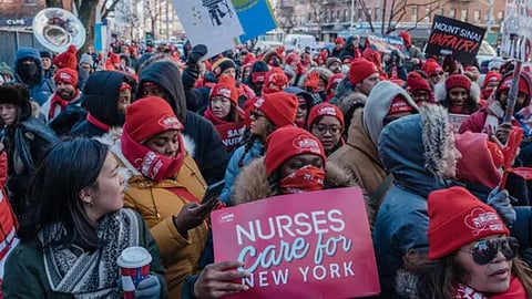 All-out battle in New York; 15,000 nurses take to the streets against violence and staff shortages, receiving support from the mayor.