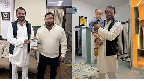 Sweetness returns to the Lalu family on the pretext of a curd-and-puffed-rice feast! Tej Pratap meets Tejashwi, and also showers affection on his niece; see PHOTOS.