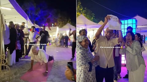 An elderly man won hearts online by doing 30 push-ups to win earrings for his wife in a viral Instagram video.