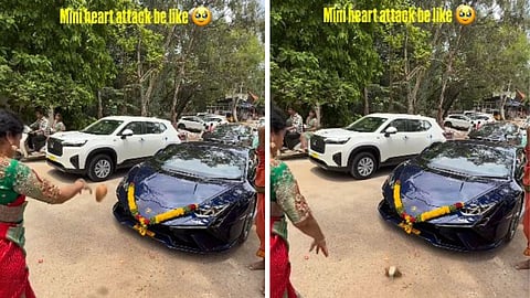 A coconut hit a new Lamborghini during pooja, and the video has gone viral on social media.