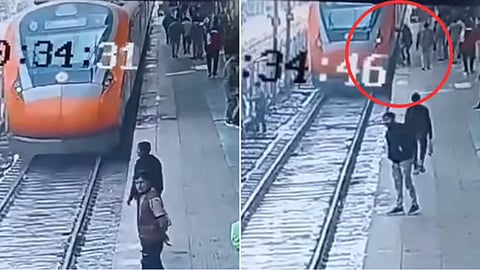 An RPF jawan saved a man’s life at Kanpur station when he slipped while trying to board a moving Vande Bharat Express.