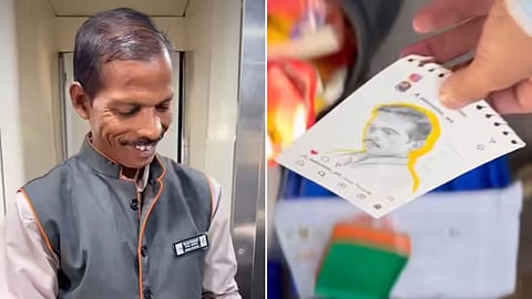 A sketch artist surprised a Vande Bharat catering staff member, turning his workday into a heartwarming moment.