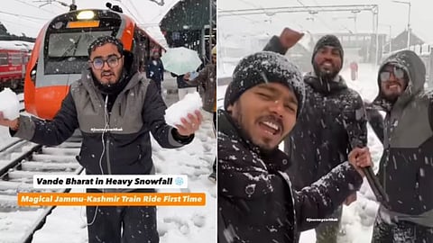 A viral video of Vande Bharat Express at Banihal station amid snowfall has mesmerized social media users.