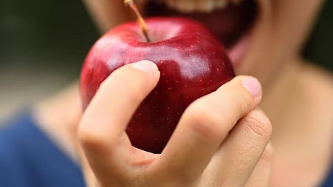 apple eating with black salt