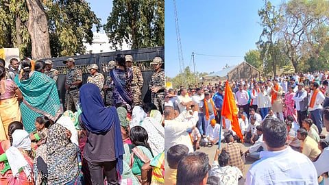 Massive protest by Shivbhakts in Bhandara's Adyal as police fail to arrest the accused in the Bhavad idol desecration case.