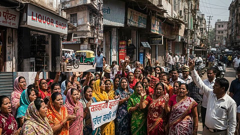 Protest erupts at a liquor bar in Deori tehsil, with women leading a sit-in demonstration; demanding cancellation of the license