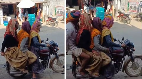 A viral video shows elderly grandmothers from Rajasthan confidently riding a bike.