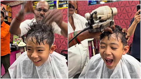 \A Korean child’s joyful Indian head massage experience in Chennai goes viral.