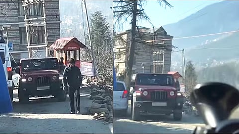 A viral video shows a heated argument between a Thar and tempo driver on a narrow Manali hill road.