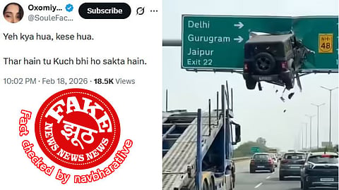 The viral video of a Mahindra Thar stuck in a highway signboard turned out to be AI-generated.