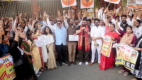Savarna organizations protest against UGC amendments and SC-ST Act misuse. Demand equal rights for EWS students and fair investigation before legal action.