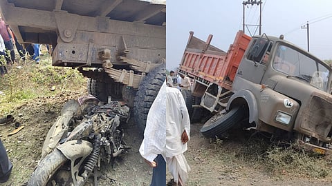 Tragic accident at Hivra Sangam as a speeding sand truck kills two youths. Villagers demand immediate completion of the bypass on Nagpur-Tuljapur Highway.