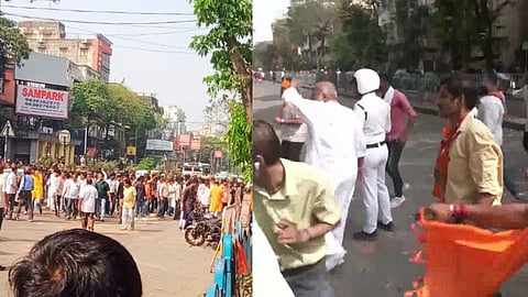 A crowd gathered in front of Dr. Shashi Panja's house near Girish Park.