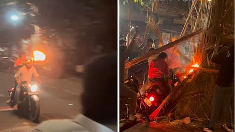 Bike stunt during Holika Dahan goes wrong, viral video sparks safety debate.