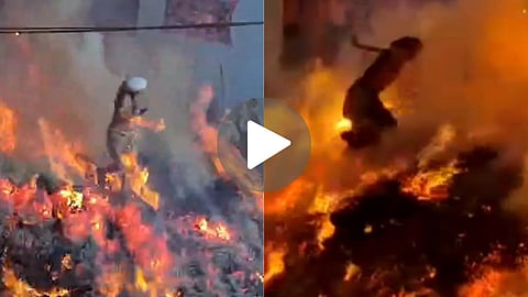 Sanju Panda escapes through 20-foot flames, Mathura video will leave you stunned