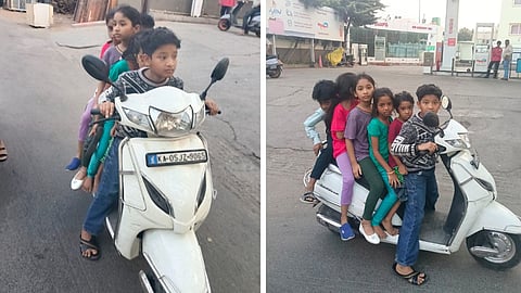 Six minors riding one scooter in Bengaluru sparked road safety concerns.