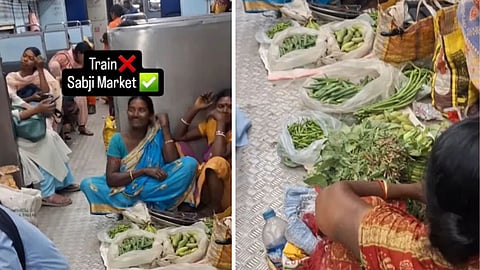 A video of a vegetable market inside a moving train is going viral on social media.