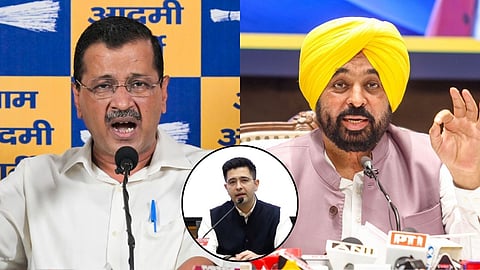 Arvind Kejriwal reacts as 7 AAP RS MPs including Raghav Chadha join BJP. CM Bhagwant Mann calls them "Traitors of Punjab." Nitin Nabin welcomes them to BJP.