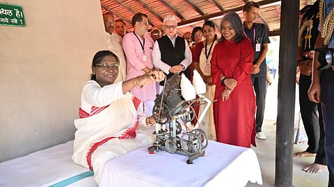 President Droupadi Murmu visited Bapu Kuti at the Sevagram Ashram in Wardha, spun the Charkha, and planted a Bel tree. She infused new energy into Gandhian values.