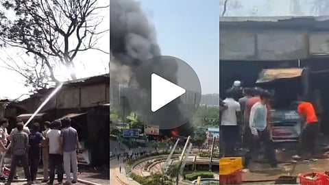 A massive fire broke out in Tyagi Market, Ghaziabad near Gaur Chowk due to a short circuit. Cylinder blasts caused the fire to spread to Ajnara Society.