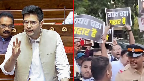 raghav chadha harbhajan singh join bjp aap workers protest mumbai harbhajan singh house vandalism updates