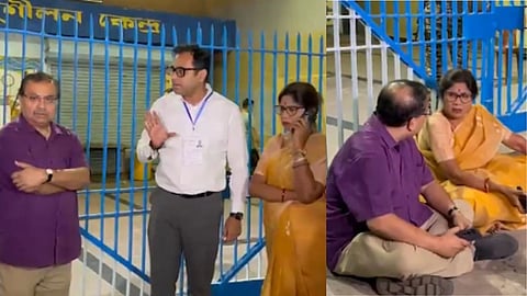 High drama in Kolkata: TMC leaders Shashi Panja & Kunal Ghosh sit on dharna outside Strong Room.