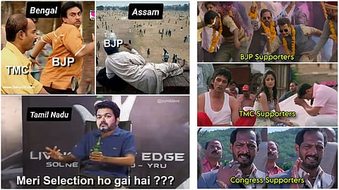 Social media is flooded with memes as early trends emerge from elections in five states.