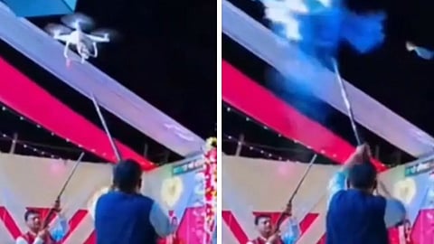 A wedding video went viral after an uncle fired at a drone camera during the ceremony.