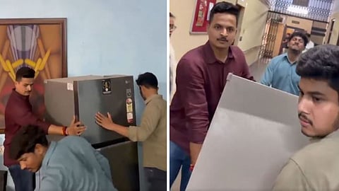 Students protesting a drinking water shortage moved a refrigerator from the HOD office to a common area, and the video went viral.