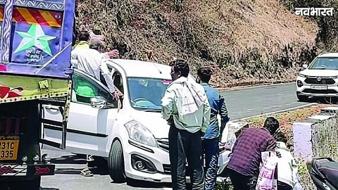 A major accident was averted in Chikhaldara, Amravati, as tourists were safely rescued after their SUV lost control and hung precariously over a deep gorge.