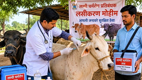 Lumpy skin disease vaccination drive for cattle begins on a war footing for 2026-27. Animal Husbandry Dept distributes 37.52 lakh Goat Pox vaccine doses across districts.