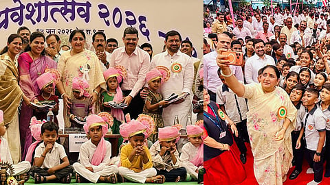 Deputy CM Sunetra Pawar attended the school Praveshotsav in Pune's Maval. She felicitated NASA-visiting student Rudra and emphasized digital education.