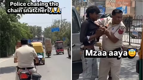 A Delhi policeman chased and caught an alleged chain snatcher on a motorcycle, and the video has gone viral online.