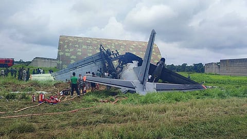 Air Force aircraft crashes in Jorhat, Assam; fire breaks out inside the airbase after landing; chaos ensues.