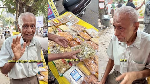At 82, Mansukh Kaka works 12 hours daily selling homemade snacks, inspiring thousands with his resilience and dedication.