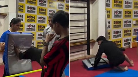 A martial arts training clip showing a man's sudden change in kicking power has left social media users amused.