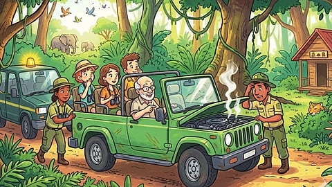 Questions raised over safari Gypsy: Vehicle breaks down in the middle of the forest; tourists ask who would be held responsible if a mishap occurred?