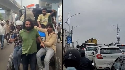 Protesting farmers enter Bhopal city as traffic comes to a standstill in several areas including MP Nagar