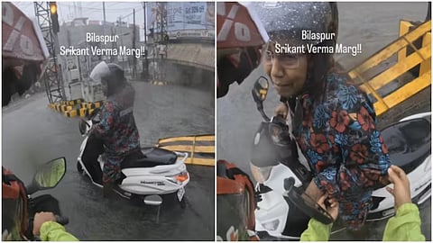 A Bilaspur man's video of helping a woman stranded on a waterlogged road has gone viral, winning praise for his act of kindness.