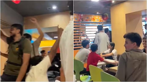 A viral video shows customers at a Connaught Place McDonald's cheering and chanting slogans after news of Dharmendra Pradhan's resignation spread.