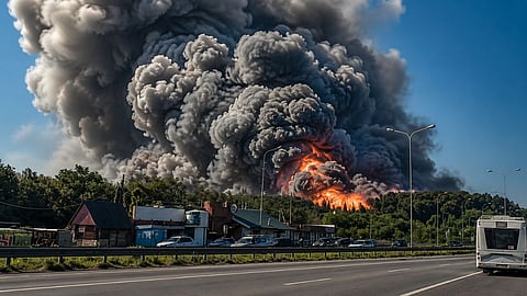 Ukraine launches a barrage of drone attacks inside Russia; fires rage from an airbase to the Saratov refinery, sparking panic.