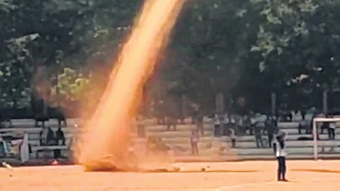 A screen grab of the dust devil whirlwind formed at Poojappura.