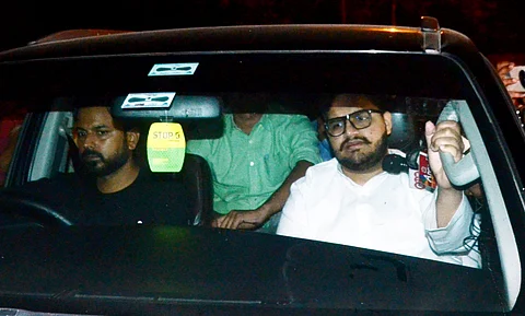 Gangster-turned-politician Mukhtar Ansari's son Umar Ansari arrives at the Banda Medical College following the death of his father.