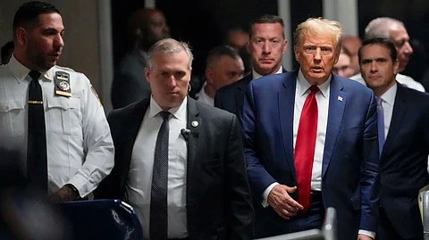 Former US President Donald Trump leaves Manhattan criminal court, on February 15, 2024, in New York.