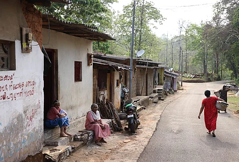 76-year-old Sarasamma and 73-year-old Zeenath Beevi seen in front of their houses at Padinjara Puramboke near Achankovil. The two neighbours have both got no title deed to their name.